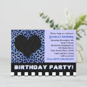 Cheetah Heart Geburtstagsparty - Blue Einladung (Stehend Vorderseite)