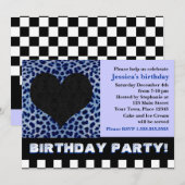 Cheetah Heart Geburtstagsparty - Blue Einladung (Vorne/Hinten)
