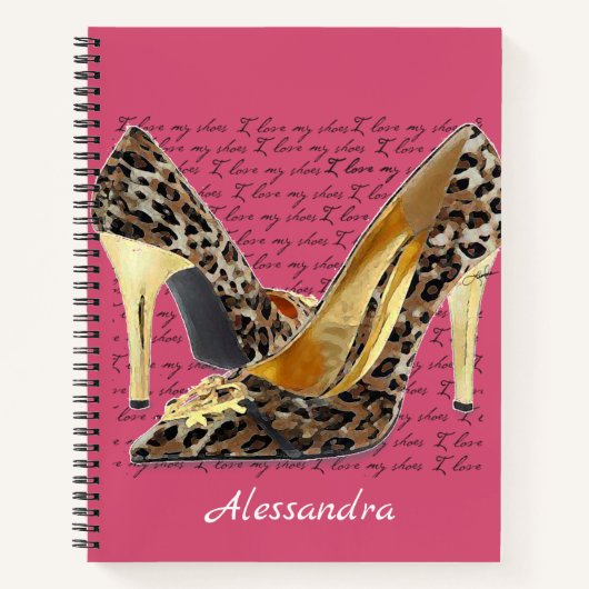 Cheetah Heelse Extravagante Goldschuhe Rosa Notizblock (Vorderseite)