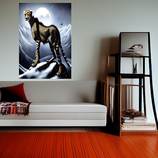 Cheetah im schneebedeckten Berg | AI Art Poster