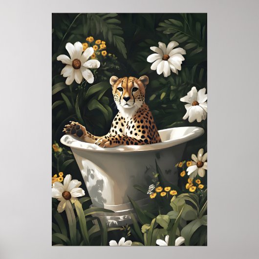 Cheetah In Bathtub Poster, Funny Animal Poster (Vorne)
