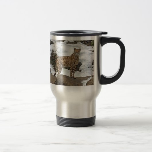 Cheetah in der Schnee-Reise-Tasse Reisebecher (Rechts)