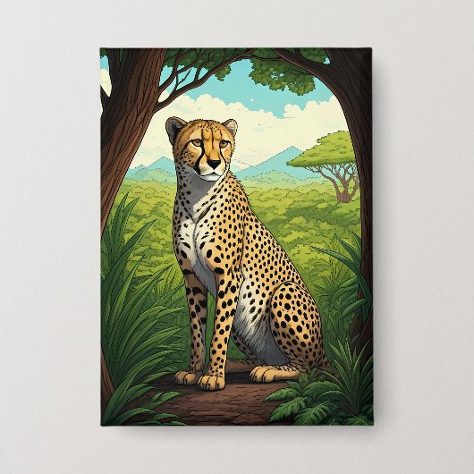 Cheetah in Lush Forest Button (Vorderseite)