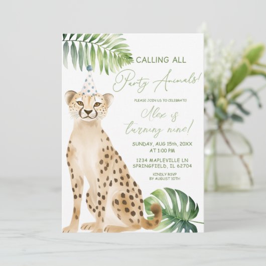 Cheetah Junge Savanna Geburtstag Einladung (Stehend Vorderseite)