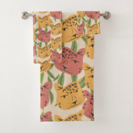 Cheetah Jungle Pflanze Grüne Korallen Grün Badhandtuch Set