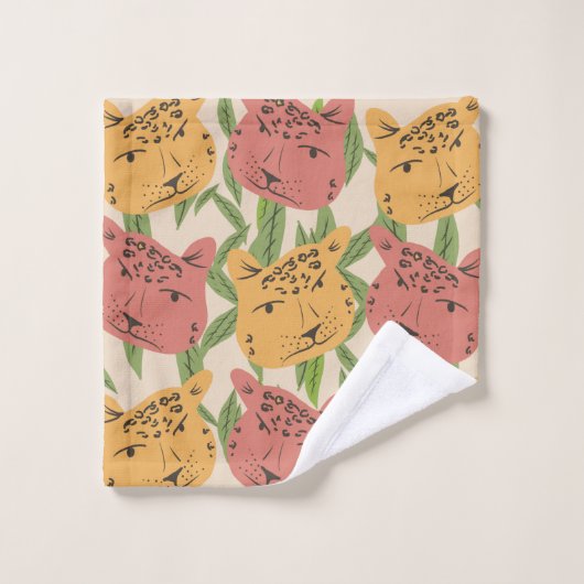 Cheetah Jungle Pflanze Grüne Korallen Grün Badhandtuch Set (Waschlappen)