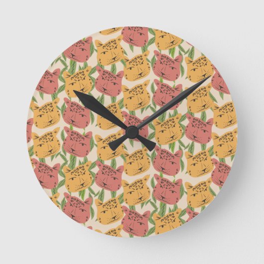 Cheetah Jungle Pflanze Grüne Korallen Grün Runde Wanduhr (Vorderseite)