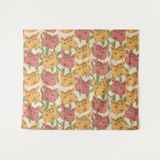 Cheetah Jungle Pflanze Grüne Korallen Grün Wandteppich (Vorderseite (Horizontal))