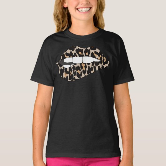 Cheetah Leopard Animal Print Lip Bite T - Shirt (Vorderseite)