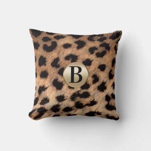 Cheetah Leopard Animal Print Monogram Gold Glitzer Kissen