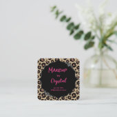 Cheetah Leopard Diamond Pink Sparkle Glimmer Quadratische Visitenkarte (Stehend Vorderseite)