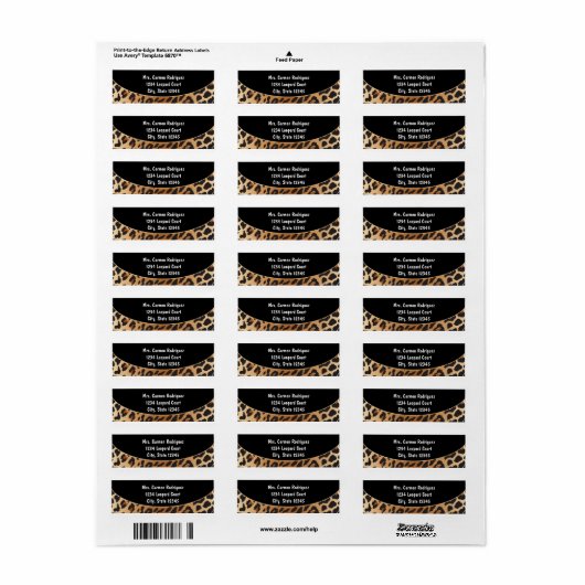 Cheetah Leopard Print Black Address Labels (Vorne)