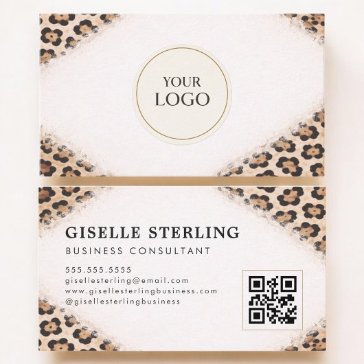 Cheetah Leopard Print Logo QR Code Professional Visitenkarte