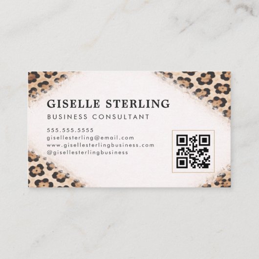 Cheetah Leopard Print Logo QR Code Professional Visitenkarte (Rückseite)