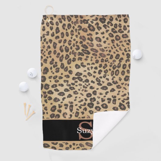 Cheetah Leopard Print Pattern Initial Monogram Golfhandtuch (Insitu)