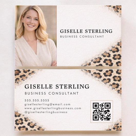 Cheetah Leopard Print QR Code Photo Professional Visitenkarte