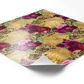 Cheetah Leopard Rote Rose Blumenmuster Blume Fotodruck (Ecke)