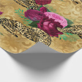 Cheetah Leopard Rote Rose Blumenmuster Blume Geschenkpapier (Ecke)