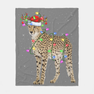 Cheetah Lover Xmas Lighting Santa Cheetah Christma Fleecedecke