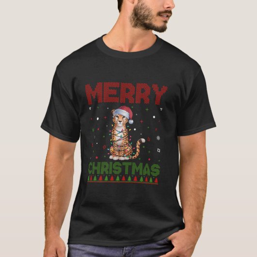 Cheetah Lovers Weihnachtsmannmütze Funny Ugly Chri T-Shirt (Vorderseite)