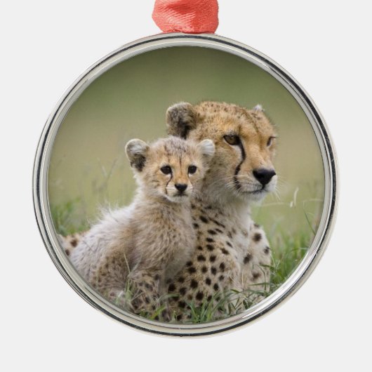 CHEETAH MAMA UND BABY CHRISTMAS ORNANATION ORNAMENT AUS METALL (Vorne)