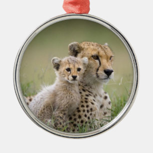 CHEETAH MAMA UND BABY CHRISTMAS ORNATION ORNAMENT AUS METALL