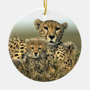 Cheetah-Mama und CUB-Verzierung Keramikornament