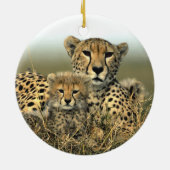 Cheetah-Mama und CUB-Verzierung Keramikornament (Hinten)
