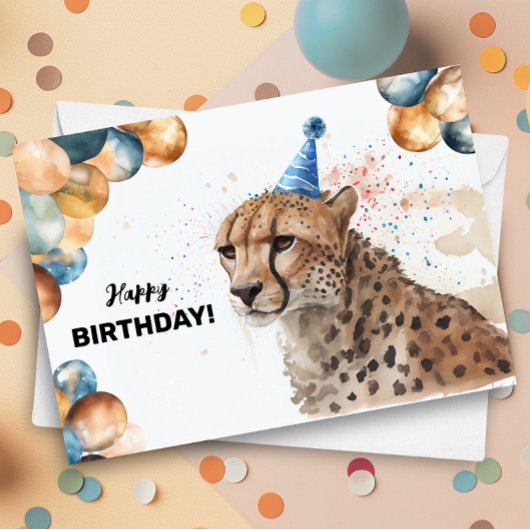 Cheetah mit Balloons und Party Happy Birthday Karte