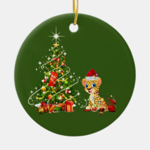 Cheetah mit Hutschuh Weihnachten Keramik Ornament