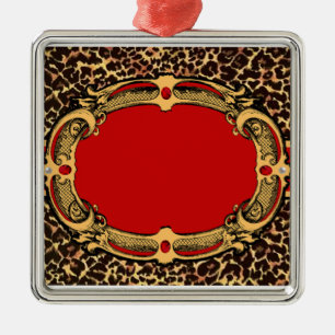 Cheetah Pattern Red Label Silbernes Ornament