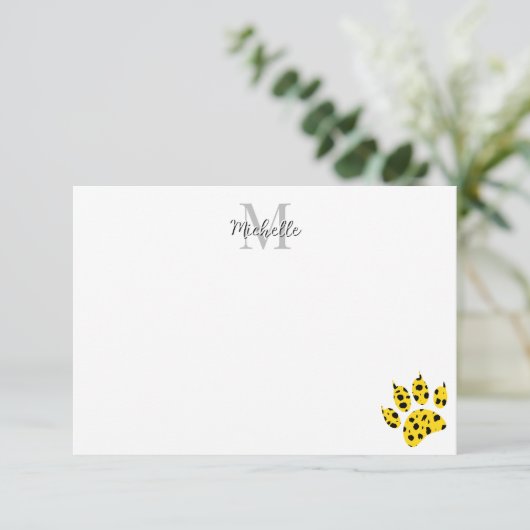 Cheetah Paw Print Custom Monogram Dankeskarte (Stehend Vorderseite)