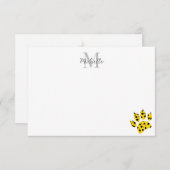 Cheetah Paw Print Custom Monogram  Dankeskarte (Vorne/Hinten)