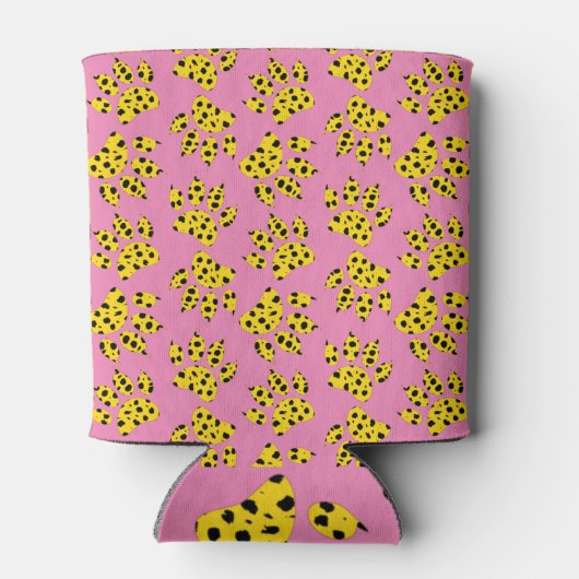 Cheetah Paw Print Pattern auf rosa Dosenkühler (Rückseite)