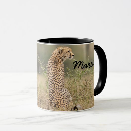 Cheetah Personalize Name Black Interior Geschenk T Tasse (VorderseiteRechts)