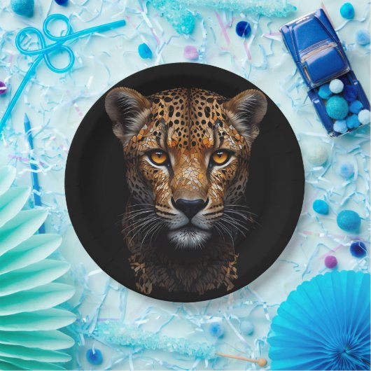 Cheetah Portrait auf schwarz Pappteller (Party)