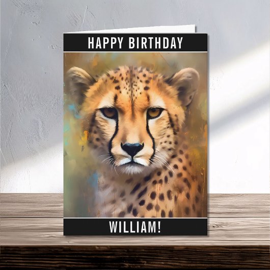 Cheetah Portrait Happy Birthday Name Karte