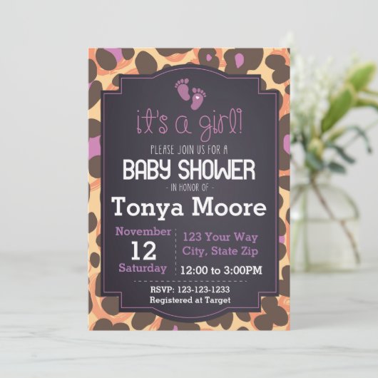 Cheetah Print Baby Dusche Einladung (Stehend Vorderseite)