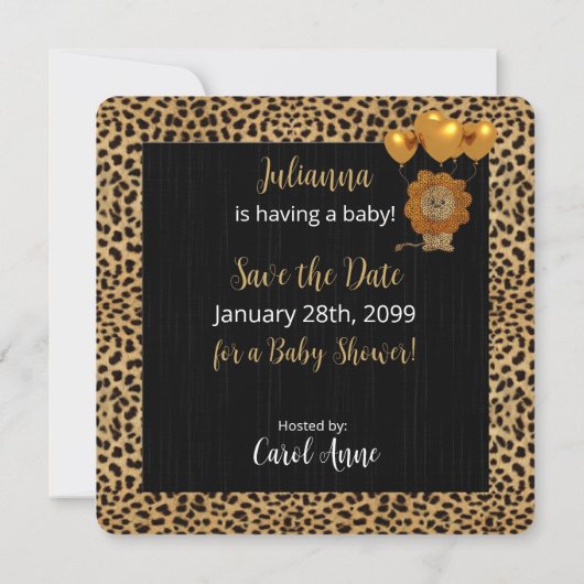 Cheetah Print Baby Dusche Save The Date (Rückseite)