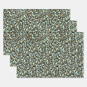 Cheetah Print Blue Background Geschenkpapier Set