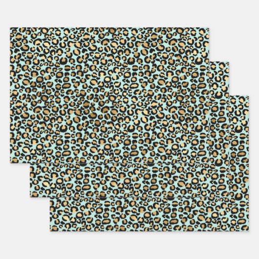 Cheetah Print Blue Background Geschenkpapier Set (Set)