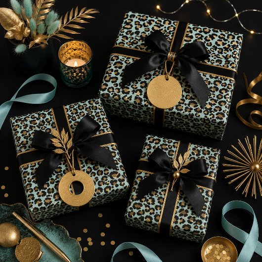 Cheetah Print Blue Background Geschenkpapier Set