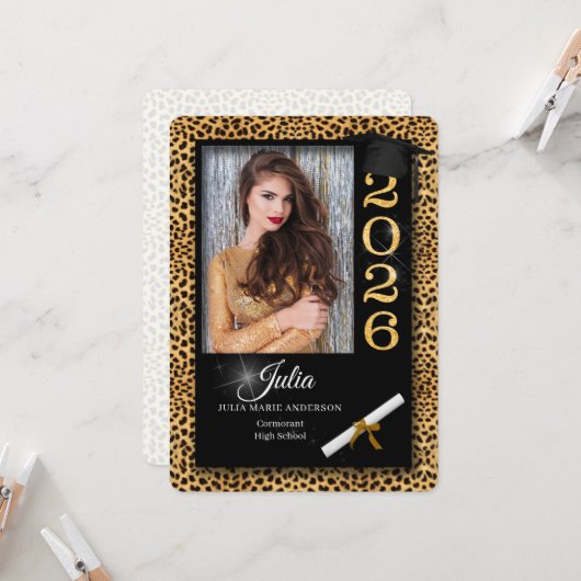 Cheetah Print Class of 2023 Abschluss Einladung (Vorderseite/Rückseite Beispiel)