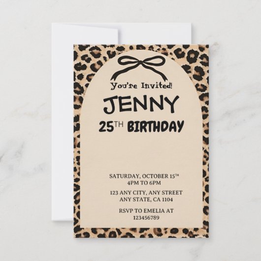 Cheetah Print Custom Kids Birthday Invite Party Einladung (Vorderseite)