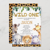 Cheetah Print Foliage Wild One Safari 1. Geburtsta Einladung (Vorne/Hinten)