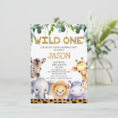 Cheetah Print Foliage Wild One Safari 1. Geburtsta Einladung (Stehend Vorderseite)
