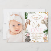 Cheetah Print Foto Safari Wild 1. Geburtstag Einladung (Vorderseite)