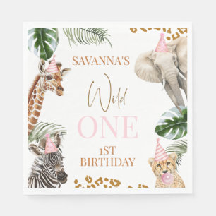 Cheetah Print Girls Safari Wild 1. Geburtstag Serviette