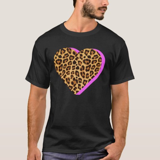 CHEETAH Print HEART Leopard Animal Pink Shadow Gra T-Shirt (Vorderseite)