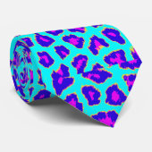 Cheetah Print LILA auf BLAUE NEON RAVE KRAWATTE (Gerollt)